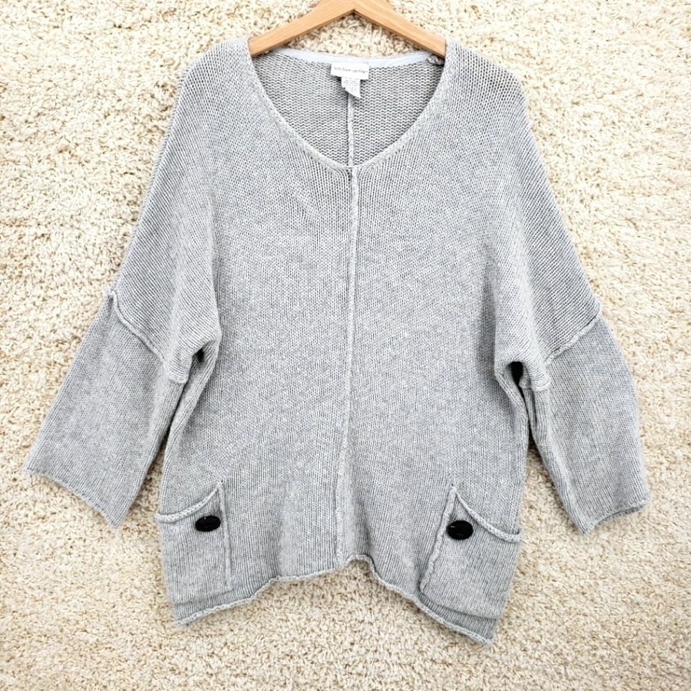 SOFT Surroundings Women US PXS gray sweater pullover pockets viscose wool angora